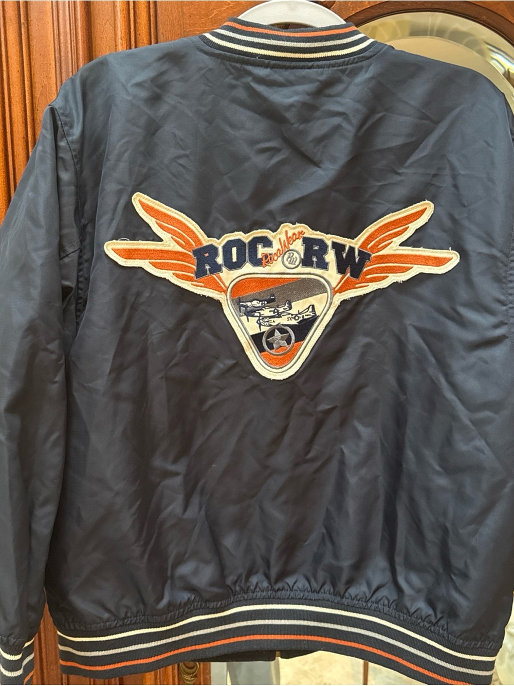 Vintage Rocawear Navy Jacket with Orange Trim and Patches - Picture 2 of 8